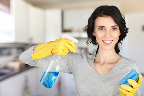 Staff reviewing safety precautions before carpet cleaning work